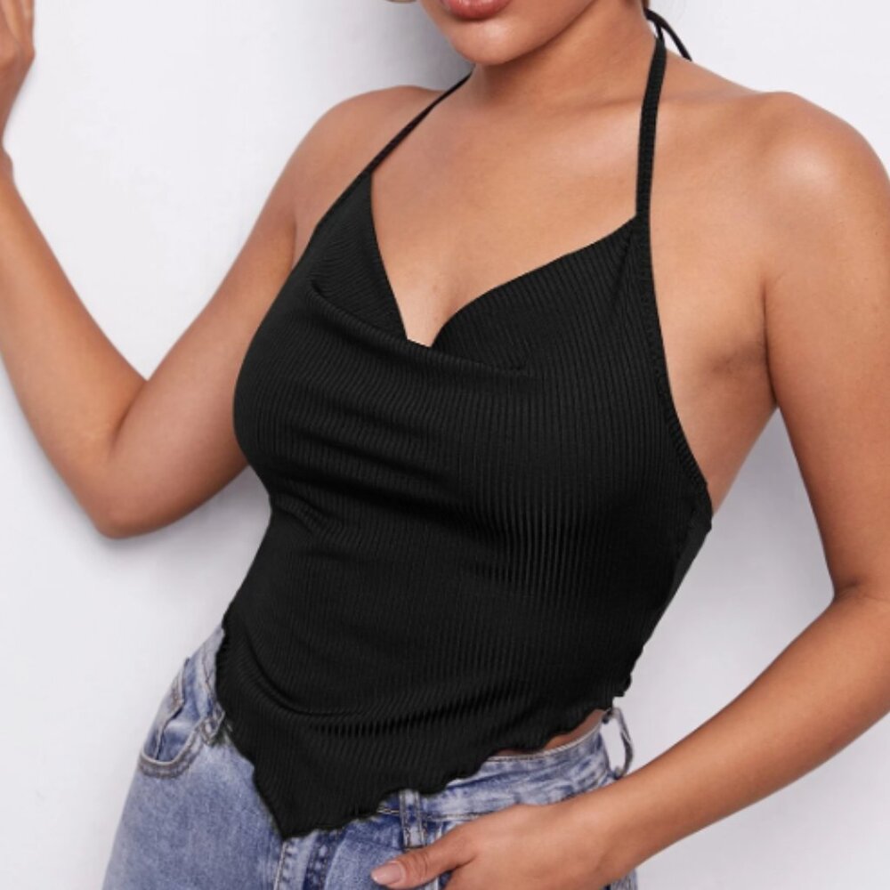 Black Cowl Neck Tie Back Top 12(XL)